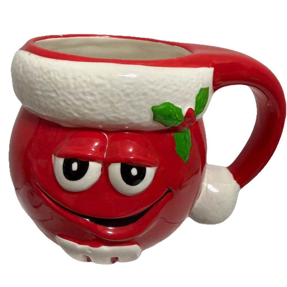 2002 Galerie M&M Red Santa Hat Christmas Mug – Licensed Mars – 3D Ceramic